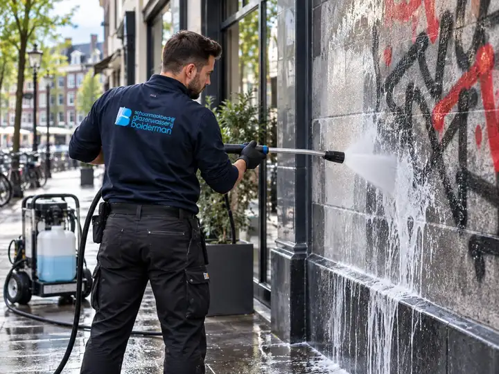 Graffiti verwijderen van een bakstenen gevel